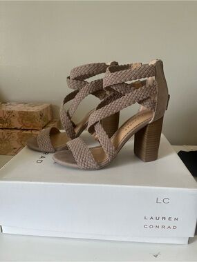 LC Lauren Conrad Braided Taupe Block Heel Sandals